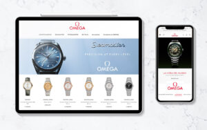 Omega Brand utiliza la tipografía Futura en sus medios digitales