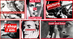 Obras de la artista Barbara Kruger con la tipografía Futura